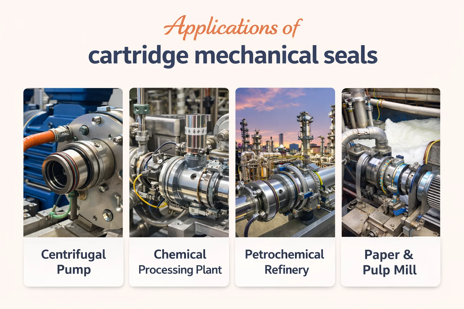 Cartridge mechanical seal installed in industrial pump application.