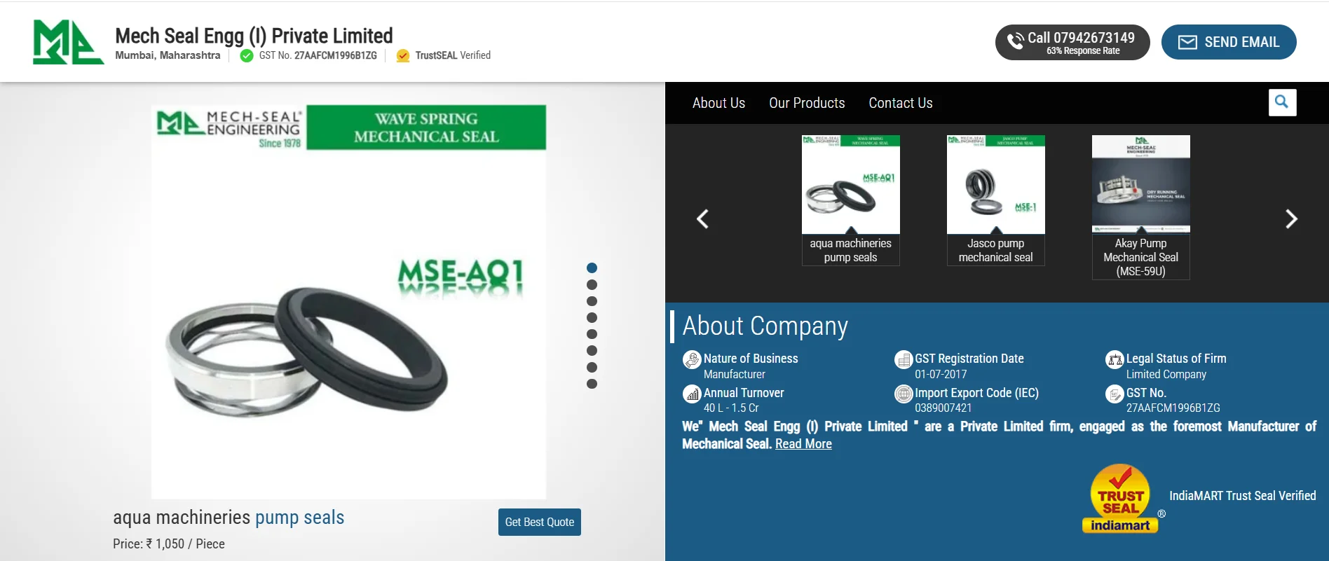 Mech Seal Engg a reliable manufacturer of mechanical seals in Delhi for industries.