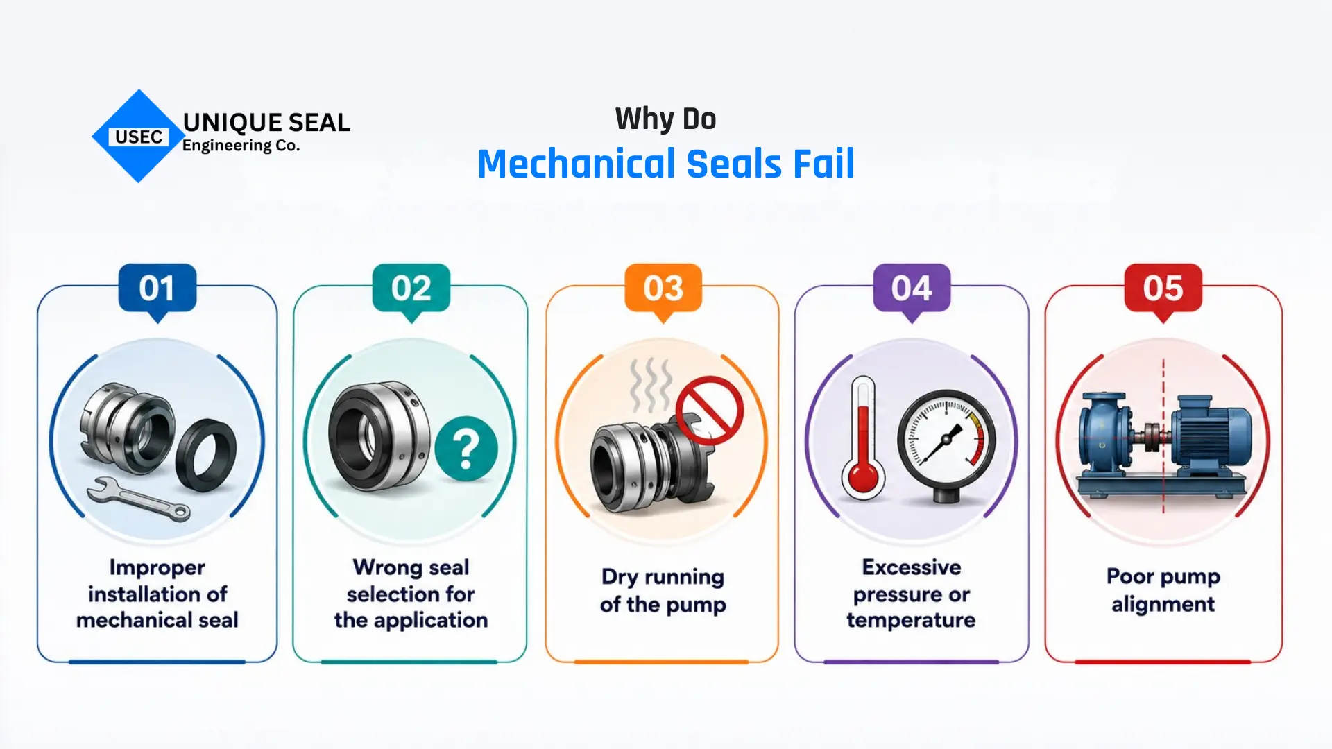Common causes of mechanical seal failure in centrifugal pumps.