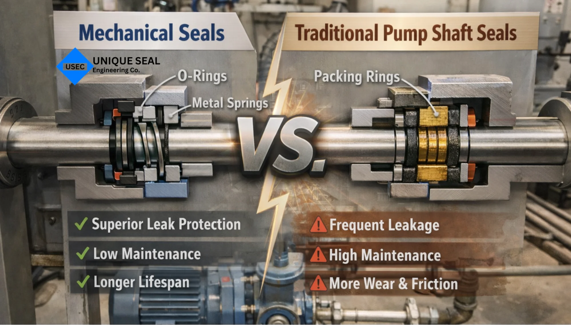 Mechanical seal pump compared with traditional shaft seals for better performance.