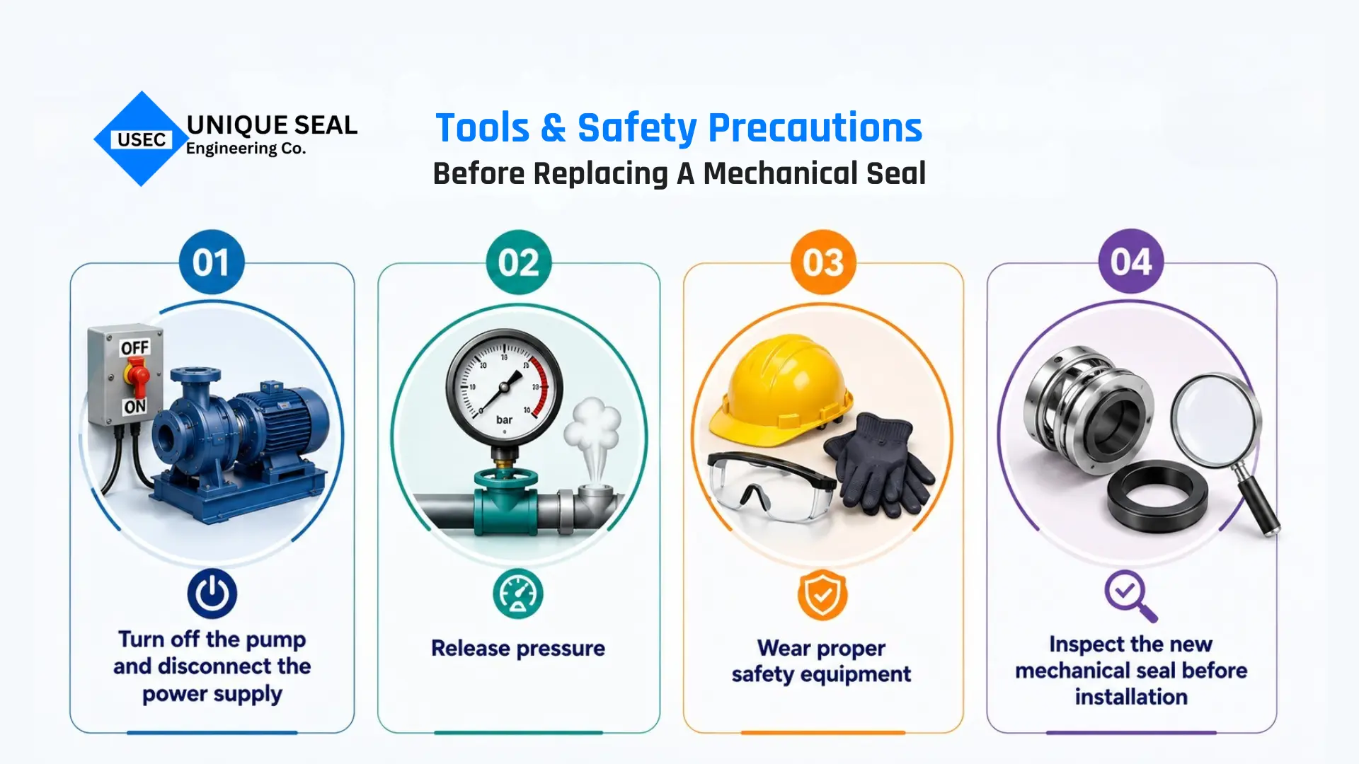 Safety precautions for mechanical seal replacement.