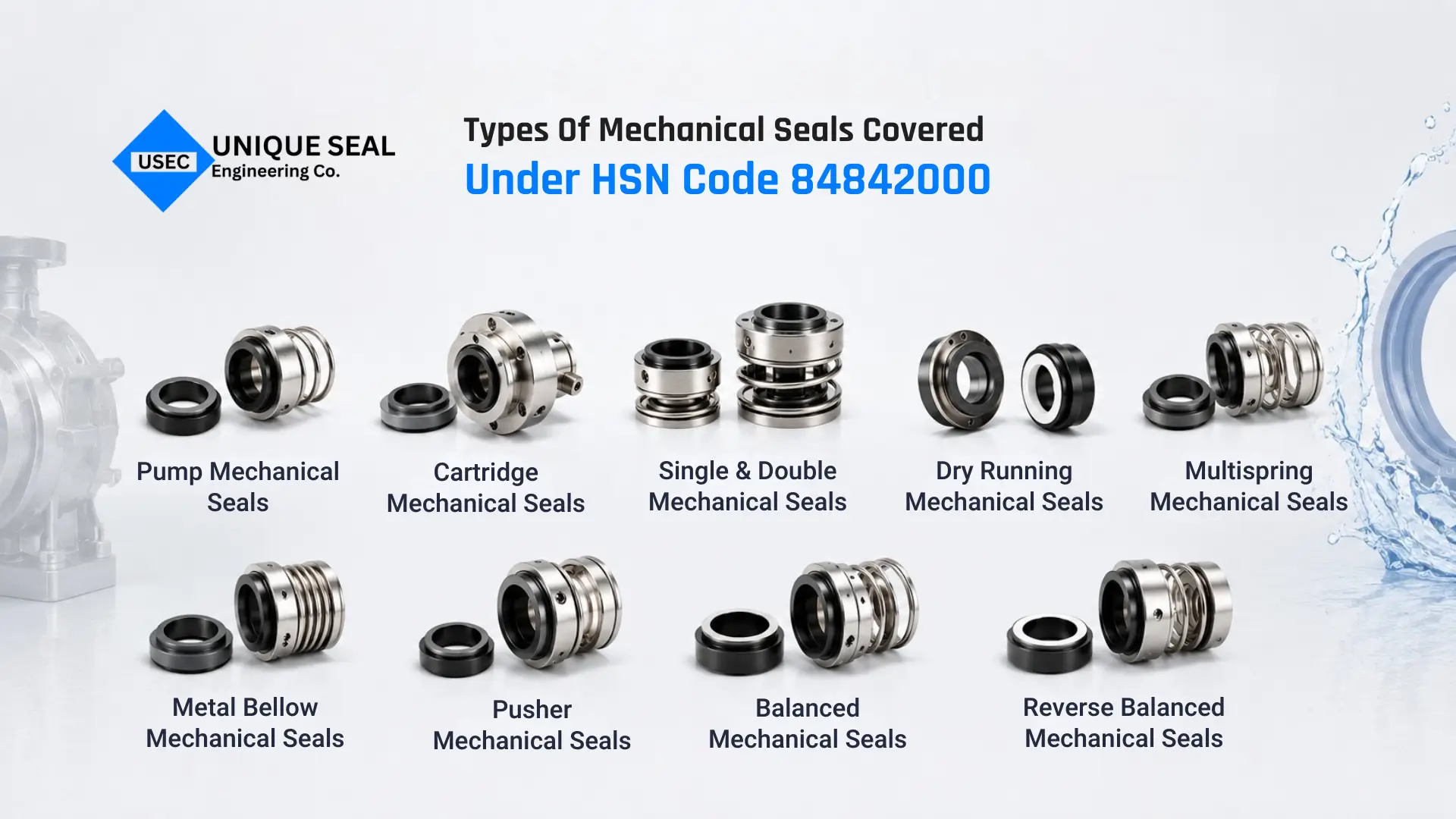 Types of mechanical seals under HSN code 84842000 in India.